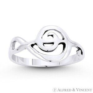 G-Clef Musical Symbol Charm Right-Hand Ring in .925 Sterling Silver - Size 7